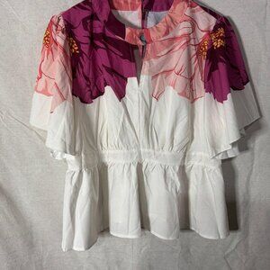 2-Piece Floral Set – Peplum Blouse & Pleated Skirt – XL – Feminine & Cottagecore